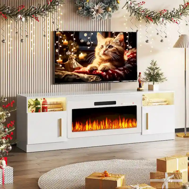 Meuble TV avec cheminée électrique de 36 pouces et lumières LED, pour téléviseurs jusqu'à 80 pouces