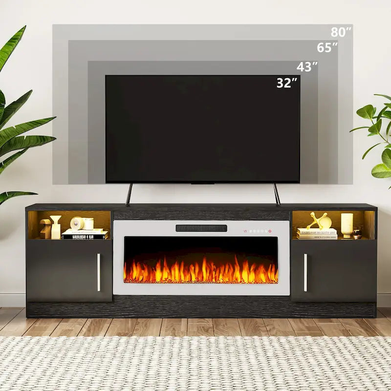 Meuble TV avec cheminée électrique de 36 pouces et lumières LED, pour téléviseurs jusqu'à 80 pouces