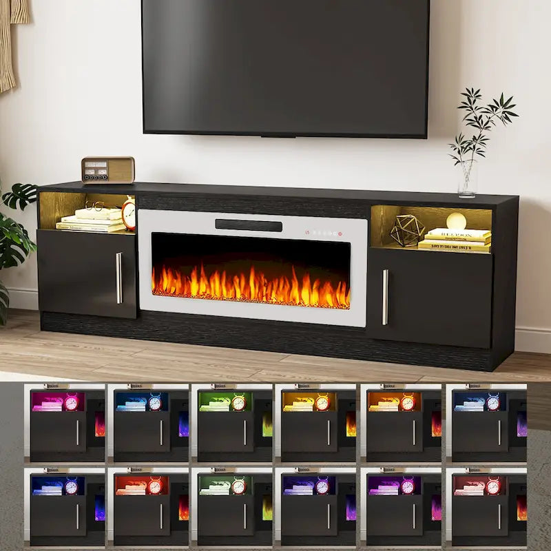 Meuble TV avec cheminée électrique de 36 pouces et lumières LED, pour téléviseurs jusqu'à 80 pouces