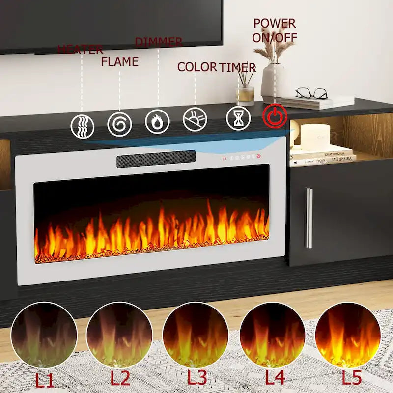 Meuble TV avec cheminée électrique de 36 pouces et lumières LED, pour téléviseurs jusqu'à 80 pouces