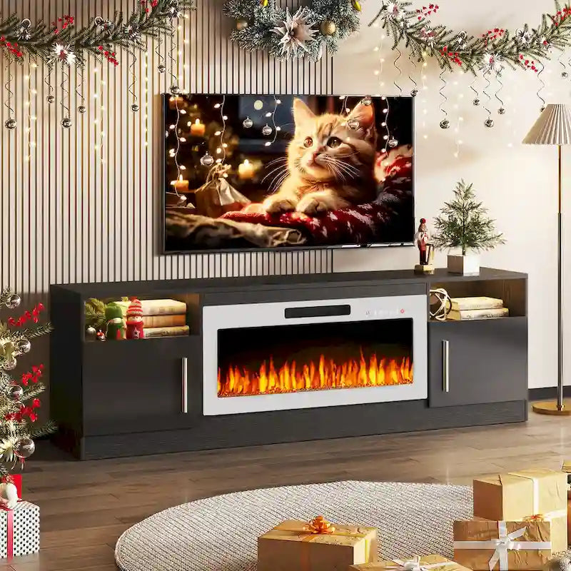 Meuble TV avec cheminée électrique de 36 pouces et lumières LED, pour téléviseurs jusqu'à 80 pouces