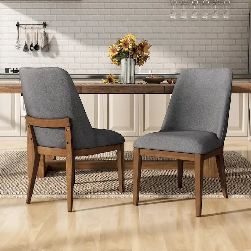 Chaise de salle à manger arrondie en bois massif avec rembourrage capitonné