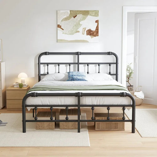 14 Inch Meatl Platform Bed With Headboard And Tailboard For Storage