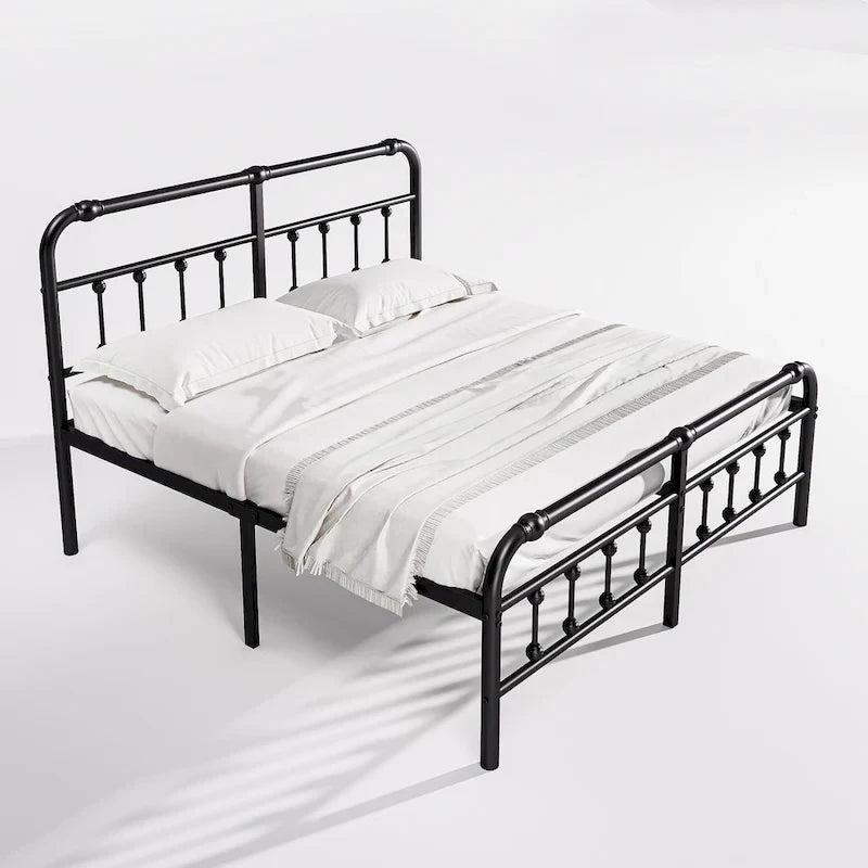 Lit plateforme en métal de 14 pouces avec tête de lit et pied de lit pour rangement