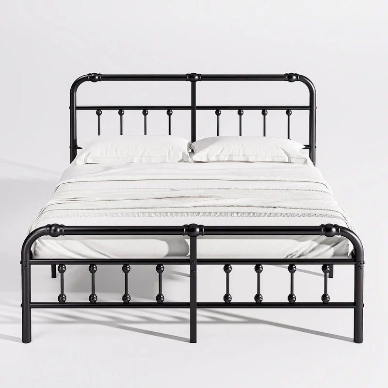 Lit plateforme en métal de 14 pouces avec tête de lit et pied de lit pour rangement